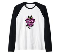 Gatto Nero Che Tiene Rosa Plaid Cuore Grafico Maglia con Maniche Raglan