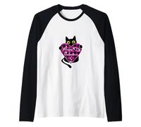 Gatto Nero Che Tiene Rosa Plaid Cuore Grafico Maglia con Maniche Raglan