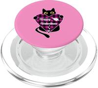 Gatto nero che tiene rosa plaid cuore grafico PopSockets PopGrip per MagSafe