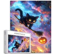 Gatto nero che vola su una scopa 1000 pezzi puzzle per adulti magico stile cartone animato puzzle artistico impegnativo giochi di attività familiari colorato fai da te puzzle per la decorazione della