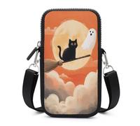 Gatto nero che vola su una scopa fantasma galleggiante borsa a tracolla per telefono cellulare borsa smartphone con tracolla regolabile