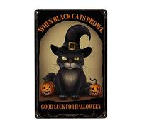 Gatto Nero Con Cappello Da Strega Halloween, Quando Il Gatto Nero Si Aggira Porta Fortuna Per Halloween Cartelli Metallo Divertente Poster Metal Vintage Cartello Decorativo Per Garage Bagno Cafe