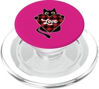 Gatto nero con cuore in tartan rosso bufalo PopSockets PopGrip per MagSafe