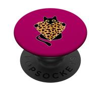 Gatto nero con cuore leopardato PopSockets PopGrip Adesivo