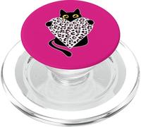 Gatto nero con cuore rosa leopardato PopSockets PopGrip per MagSafe