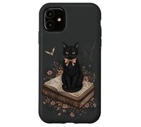 Gatto nero con fiocco su libro degli incantesimi racconti gotici Halloween Custodia per iPhone 11