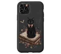 Gatto nero con fiocco su libro degli incantesimi racconti gotici Halloween Custodia per iPhone 11 Pro