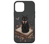 Gatto nero con fiocco su libro degli incantesimi racconti gotici Halloween Custodia per iPhone 12 mini