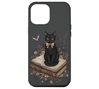 Gatto nero con fiocco su libro degli incantesimi racconti gotici Halloween Custodia per iPhone 12 Pro Max