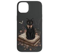 Gatto nero con fiocco su libro degli incantesimi racconti gotici Halloween Custodia per iPhone 14 Plus