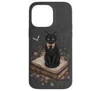 Gatto nero con fiocco su libro degli incantesimi racconti gotici Halloween Custodia per iPhone 14 Pro Max