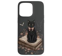 Gatto nero con fiocco su libro degli incantesimi racconti gotici Halloween Custodia per iPhone 15 Pro Max