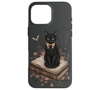 Gatto nero con fiocco su libro degli incantesimi racconti gotici Halloween Custodia per iPhone 16 Pro Max
