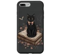 Gatto nero con fiocco su libro degli incantesimi racconti gotici Halloween Custodia per iPhone 7 Plus/8 Plus