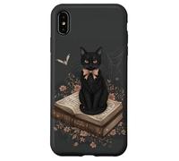 Gatto nero con fiocco su libro degli incantesimi racconti gotici Halloween Custodia per iPhone XS Max