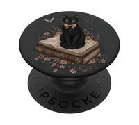 Gatto nero con fiocco su libro degli incantesimi racconti gotici Halloween PopSockets PopGrip Adesivo