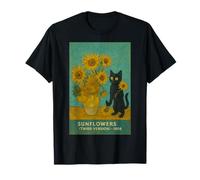 Gatto Nero con Girasoli Vintage Meme Dipinto Art Van Gogh Maglietta