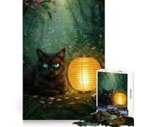Gatto nero con lanterna nella foresta, puzzle da 1000 pezzi per adolescenti, stimola il pensiero strategico, favorisce la calma e riduce le distrazioni, permette incastri precisi ed è un regalo