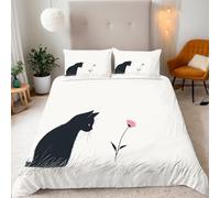 Gatto Nero Copripiumino Matrimoniale 240x220 Animali Gatti E Fiori Set Copripiumino Matrimoniale, Adulti Microfibra Set di Biancheria da Letto 3 Pezzi con Cerniera e 2 Federe 50x75cm