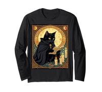 Gatto Nero di Halloween Che Legge Un Libro Maglia a Manica