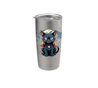 Gatto nero di Halloween come vampiro Bicchiere termico in acciaio inox doppia parete