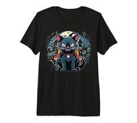 Gatto Nero di Halloween Come Vampiro Maglietta Premium