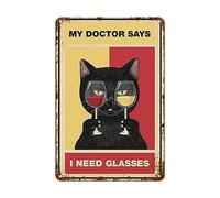 Gatto Nero dice che ho bisogno di occhiali-Arte da parete Targa in metallo nostalgica-Poster di gatto divertente-Regalo per gli amanti del vino-Parete in metallo vintage-Rivestimento in metallo Bar Po