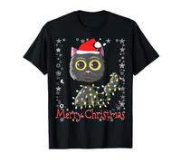 Gatto nero divertente luce di Natale Kawaii Cat Lovers Ugly Xmas Maglietta