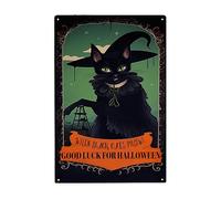 Gatto Nero: Dolcetto O Dolcetto Di Halloween, Quando Il Gatto Nero Si Aggira Porta Fortuna Per Halloween Targa In Metallo Vintage Cartelli Metallo Retrò Poster Metal Per Casa Club Garage