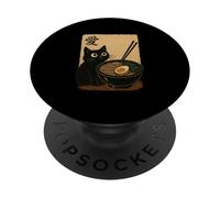 Gatto nero e noodle ciotola arte giapponese design estetico PopSockets PopGrip Adesivo