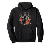 Gatto Nero Floreale Occhi Gialli Rose Rosse Fiori Colorati Felpa con Cappuccio
