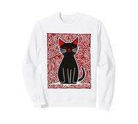Gatto Nero Folk Art Design - Rosso Boho Retro Elegante Felpa