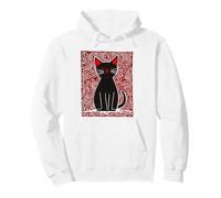 Gatto Nero Folk Art Design - Rosso Boho Retro Elegante Felpa con Cappuccio