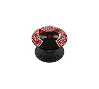 Gatto nero Folk Art Design - Rosso Boho Retro Elegante PopSockets PopGrip Adesivo