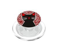 Gatto nero Folk Art Design - Rosso Boho Retro Elegante PopSockets PopGrip per MagSafe