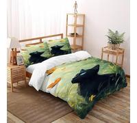 Gatto nero giallo Set Copripiumino 3 Pezzi Con Stampa 3D Wildlife Animal Theme Incluso Copripiumino Con 2 Federe in Microfibra Morbida E Leggera Super King(260x220cm)