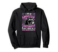 Gatto Nero Halloween Humor Procrastinatore Divertente Felpa con Cappuccio