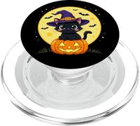 Gatto nero Halloween strega cappello zucca luna PopSockets PopGrip per MagSafe