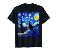 Gatto Nero in Una Notte Stellata - Amante dei Gatti Divertente Van Gogh Maglietta