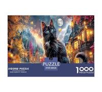 gatto nero Jigsaw Puzzle Impossibili 1000Pcs città Moonlight Decorazione Per La Casa. Giochi Rilassamento E Intelligence Per Adulti E Ragazzi Da 14 Anni 38x26cm/1000pcs
