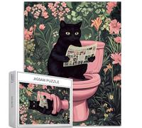 Gatto nero Lettura Giornale 1000 Pezzi Puzzle per Adulti Rosa Bagno Carino Gattino Puzzle Sfidante Giochi di Attività Familiari Colorati Fai da Te Artigianato Puzzle per la Decorazione Domestica