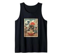 Gatto Nero Mangiare Ramen Giapponese Ukiyo-e Grande Wave Art Canotta