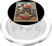 Gatto Nero Mangiare Ramen giapponese Ukiyo-e Grande Wave Art PopSockets PopGrip per MagSafe