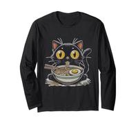 Gatto Nero Mangiare Ramen Tagliatelle Kawaii Giapponese Amante Degli Animali Maglia a Manica