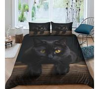 Gatto nero Microfibra Copripiumino Lenzuola Letto Motivo Per Bambini Adulto Set Biancheria,Matrimoniale Con 3 Pezzi Modello di gattino Copripiumino,Anti-acaro Facile Da Curare doppio（200x200cm）