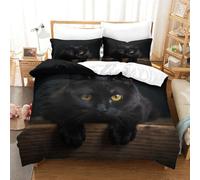 Gatto nero Microfibra Morbida Copripiumino 3 Pezzi,3D Motivo Modello di gattino Copripiumino,Copripiumino E Federe,con Chiusura A Cerniera E Federe Cuscino Per Adulti E Ragazzi Super re(260x220cm)