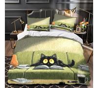 Gatto nero mistico copripiumino 3 pezzi microfibra stampa 3D con cerniera cerniera nascosta con federa per cuscini fantasia occulta Set Di Copripiumino for adulti e bambini Double（200x200cm）