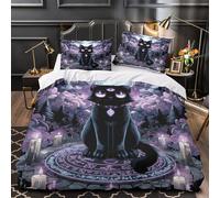 Gatto nero mistico Set Di Copripiumino Set di biancheria da letto morbida microfibra stampa di 3D incluso federe con federa fantasia occulta copripiumino for bambini e adolescenti Single（140x200cm）