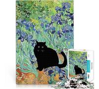 Gatto nero nel campo di iris Puzzle da 1000 pezzi per adulti Allena il tuo cervello e le tue mani Gioco educativo per compleanno e Natale 38x26cm