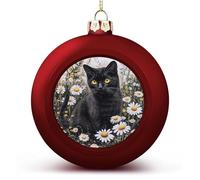 Gatto nero nel campo di margherite ornamenti per palline di Natale infrangibili da appendere palline di Natale per albero di Natale decorazioni rosse per albero di Natale palline per feste di nozze